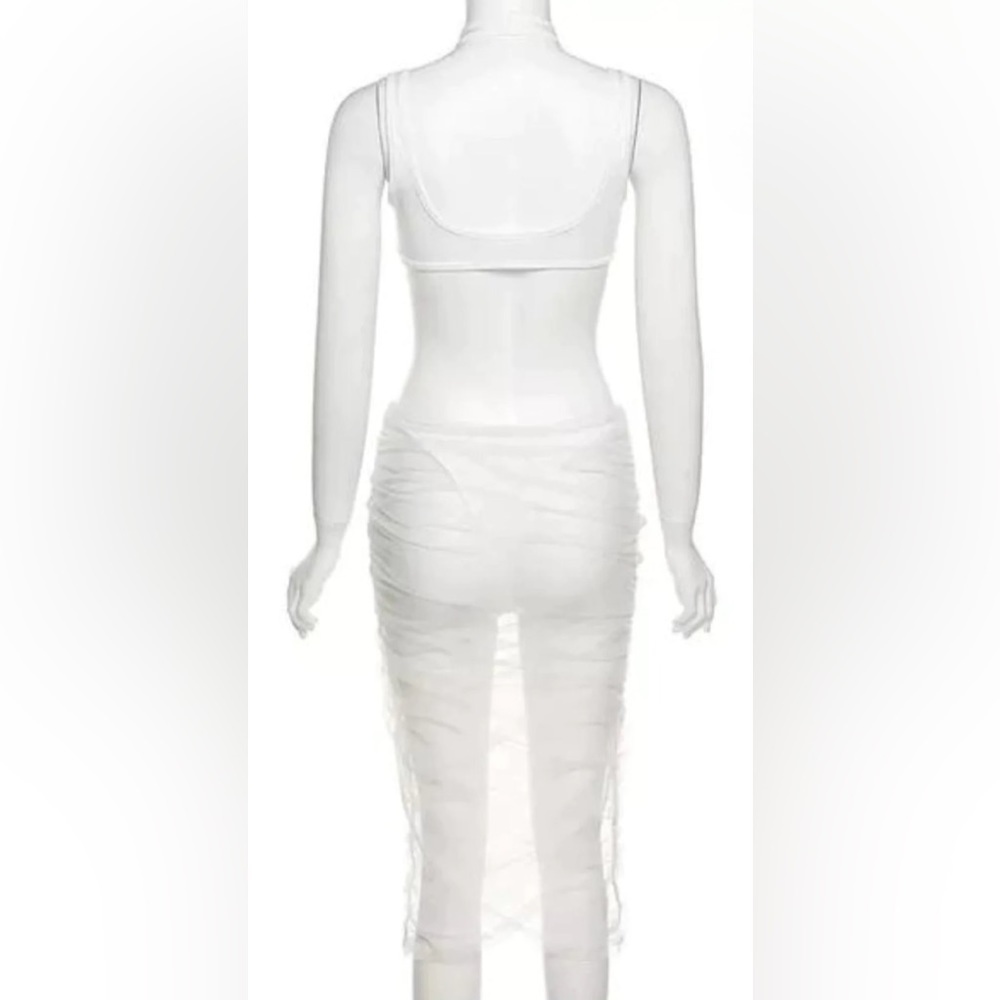Classy Cut Out Mesh Cocktail Party Midi Dress One Piece Evening Swimsuit Wear - Picture 7 of 7
